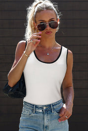 Ribbed Knit Contrast Trim Tank