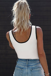 Ribbed Knit Contrast Trim Tank