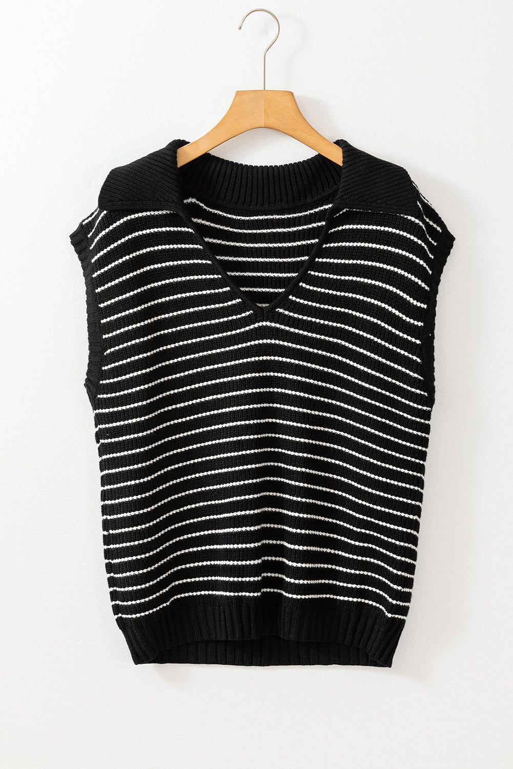 Stripe Turn-down V Neck Sweater Tank Top