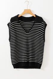 Stripe Turn-down V Neck Sweater Tank Top