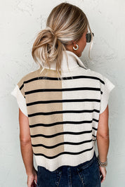 Stripe Colorblock Quarter Zip Collar Sweater Vest