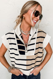 Stripe Colorblock Quarter Zip Collar Sweater Vest