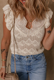 Embroidered Short Sleeve Knitted Ruffle Sweater Vest