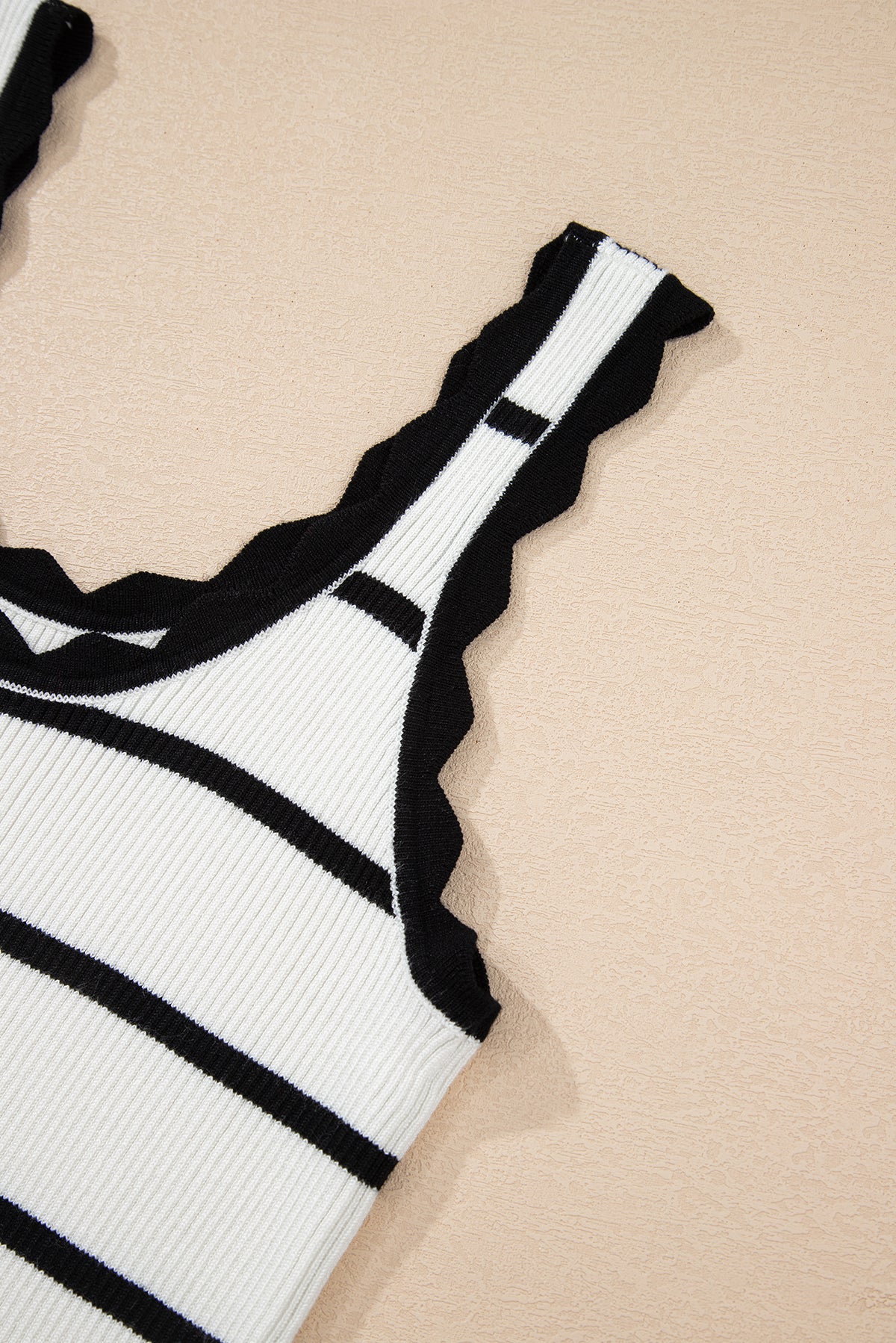 Striped Scalloped Sleeveless Sweater Tank