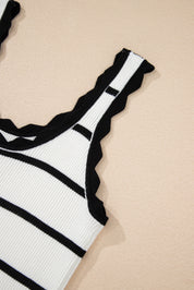 Striped Scalloped Sleeveless Sweater Tank