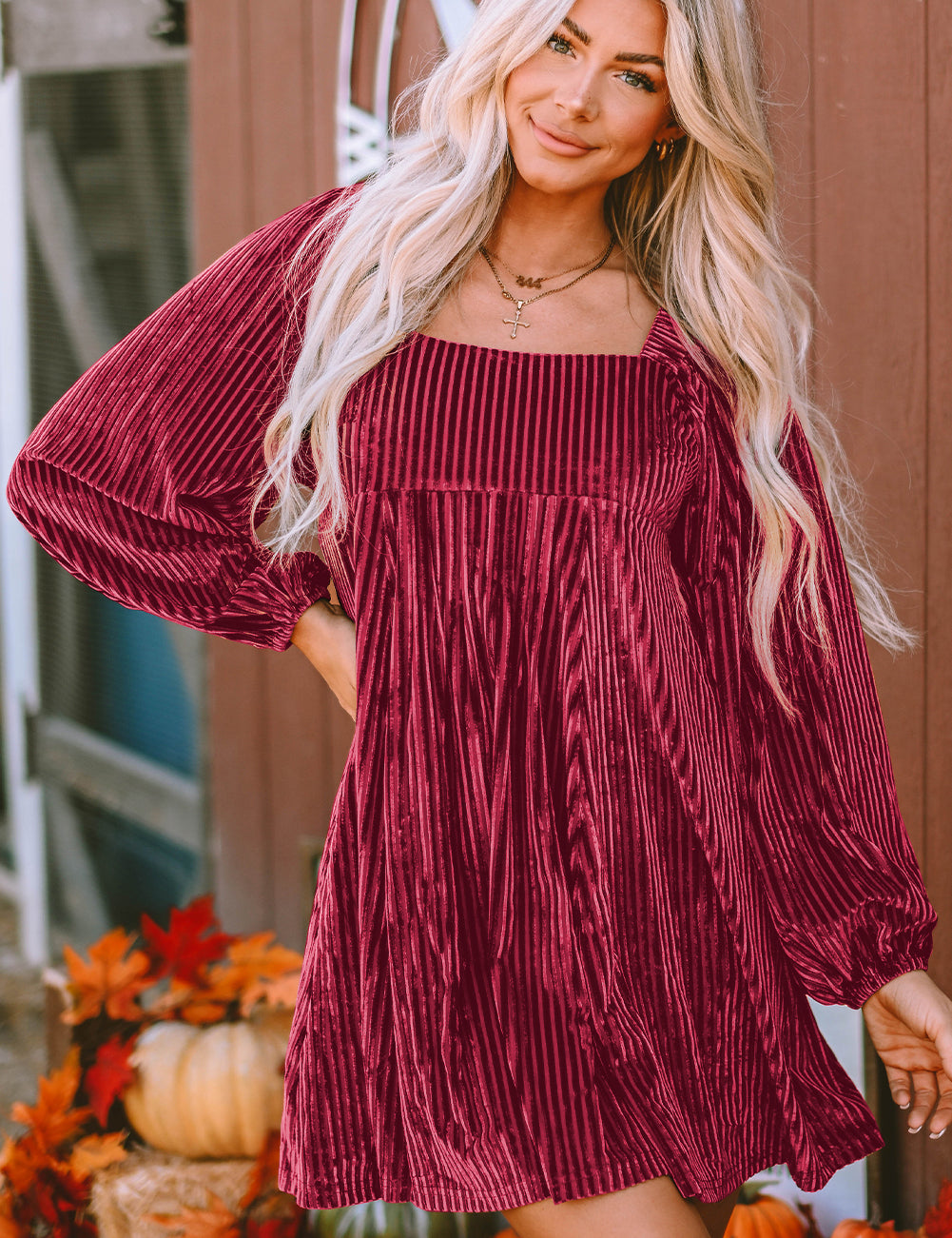 Velvet Tie Back Babydoll Dress