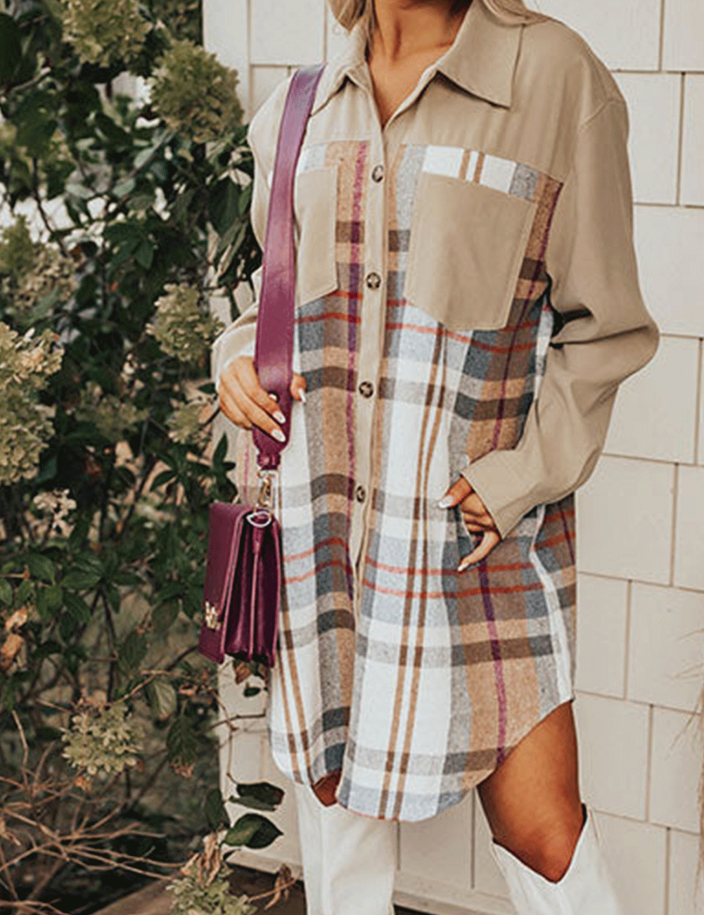 Plaid Patchwork Shirt Mini Dress