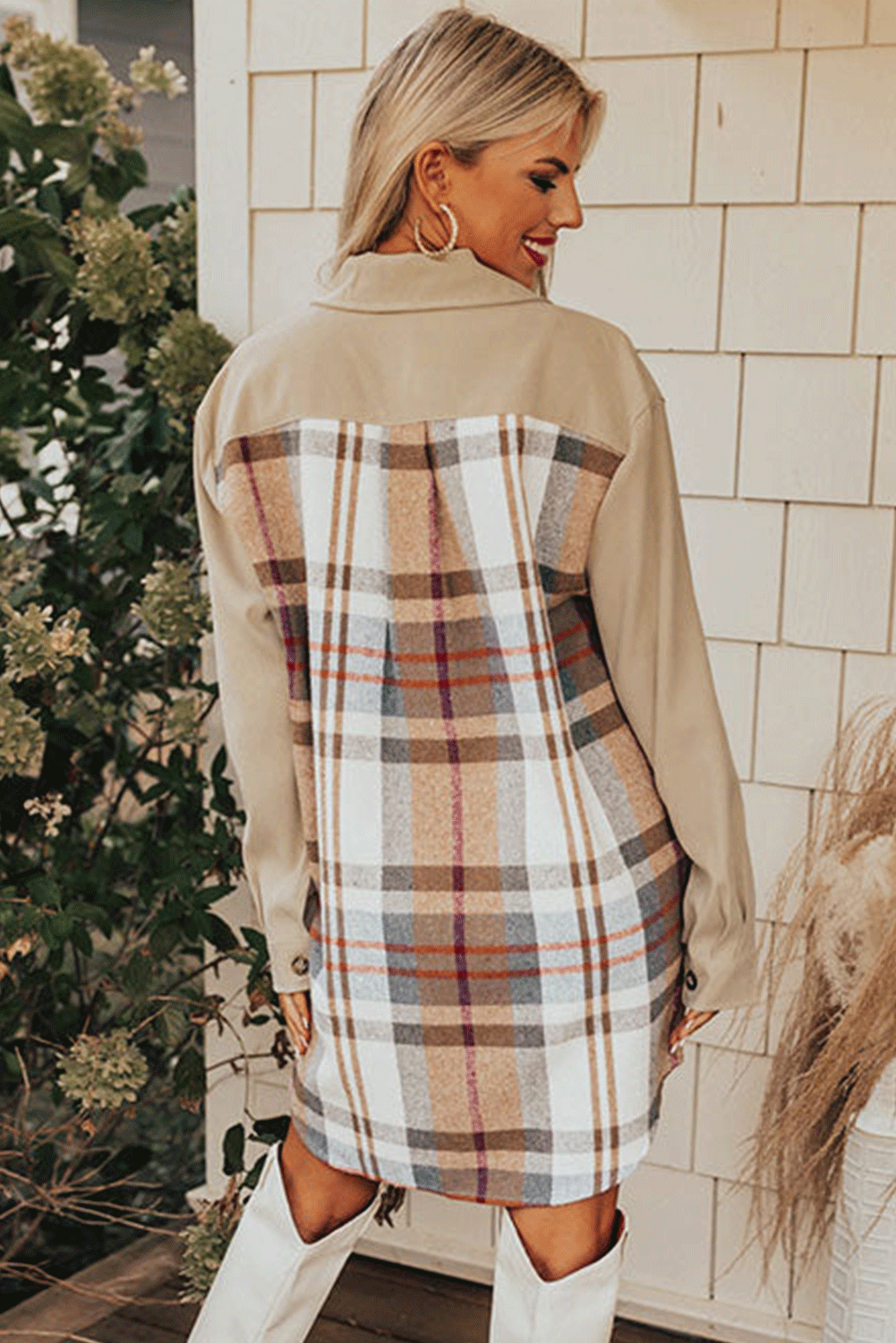 Plaid Patchwork Shirt Mini Dress