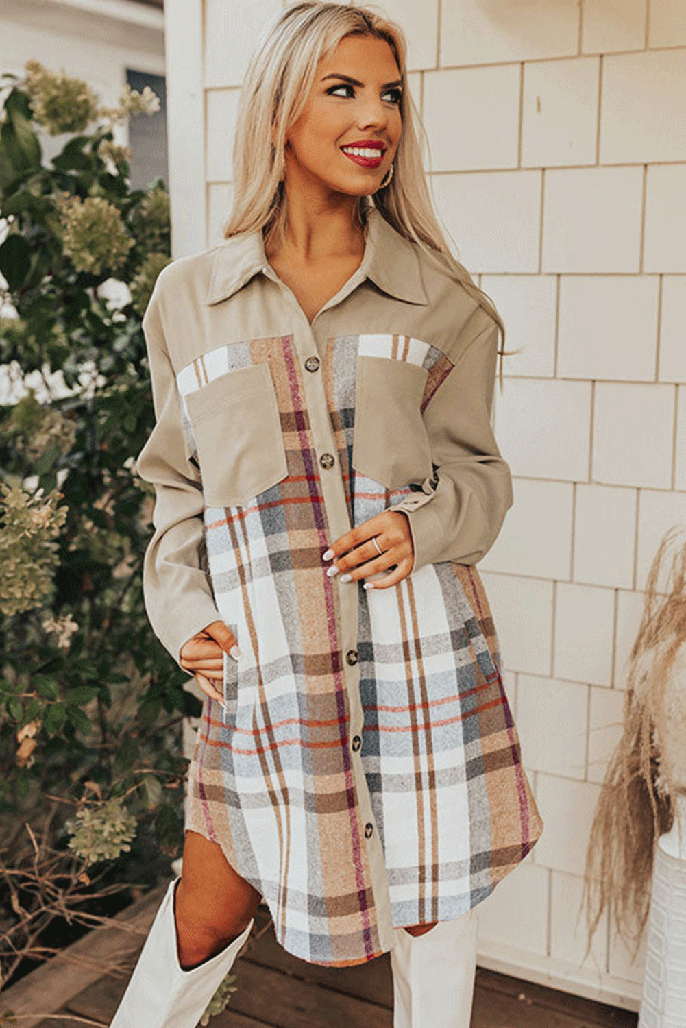 Plaid Patchwork Shirt Mini Dress