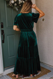 Velvet Short Sleeve Tiered Maxi Dress