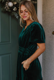 Velvet Short Sleeve Tiered Maxi Dress