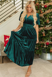 Velvet Short Sleeve Tiered Maxi Dress