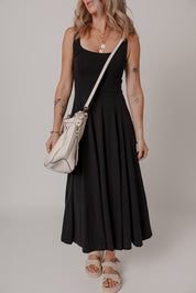 Sleeveless Scoop Neck Flared Split Midi Dress