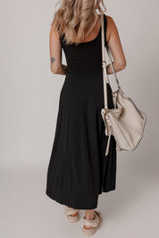 Sleeveless Scoop Neck Flared Split Midi Dress