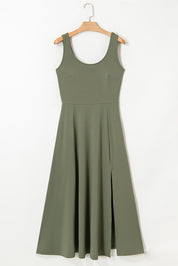 Sleeveless Scoop Neck Flared Split Midi Dress