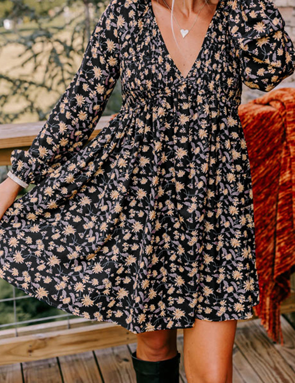 Floral Bubble Sleeve Babydoll Dress