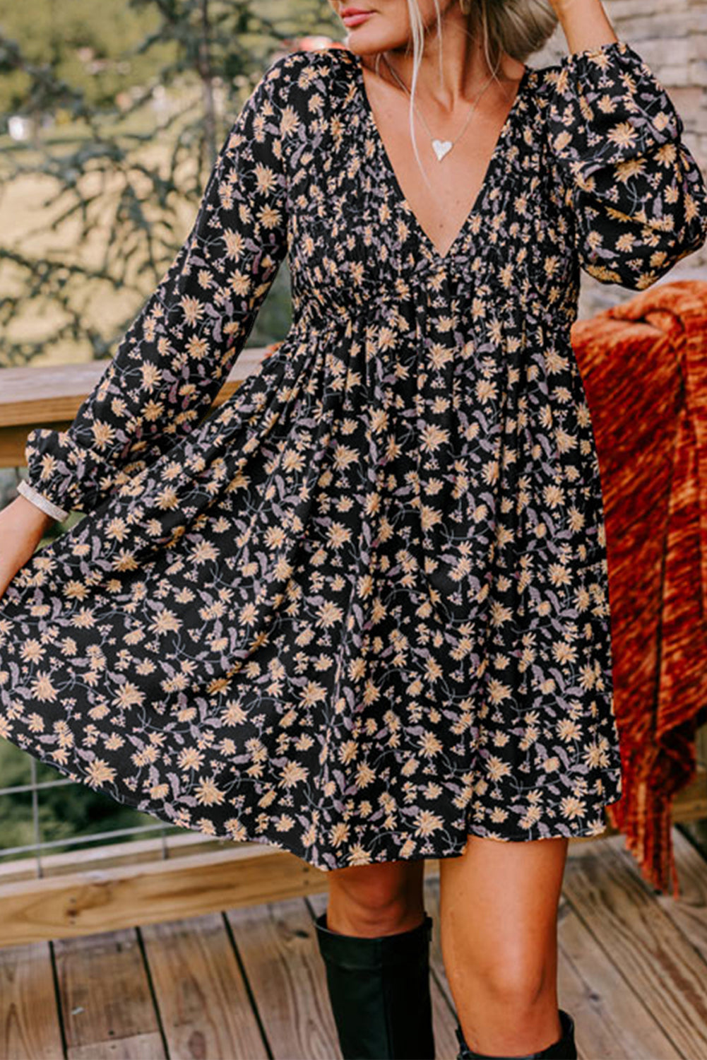 Floral Bubble Sleeve Babydoll Dress