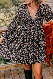 Floral Bubble Sleeve Babydoll Dress