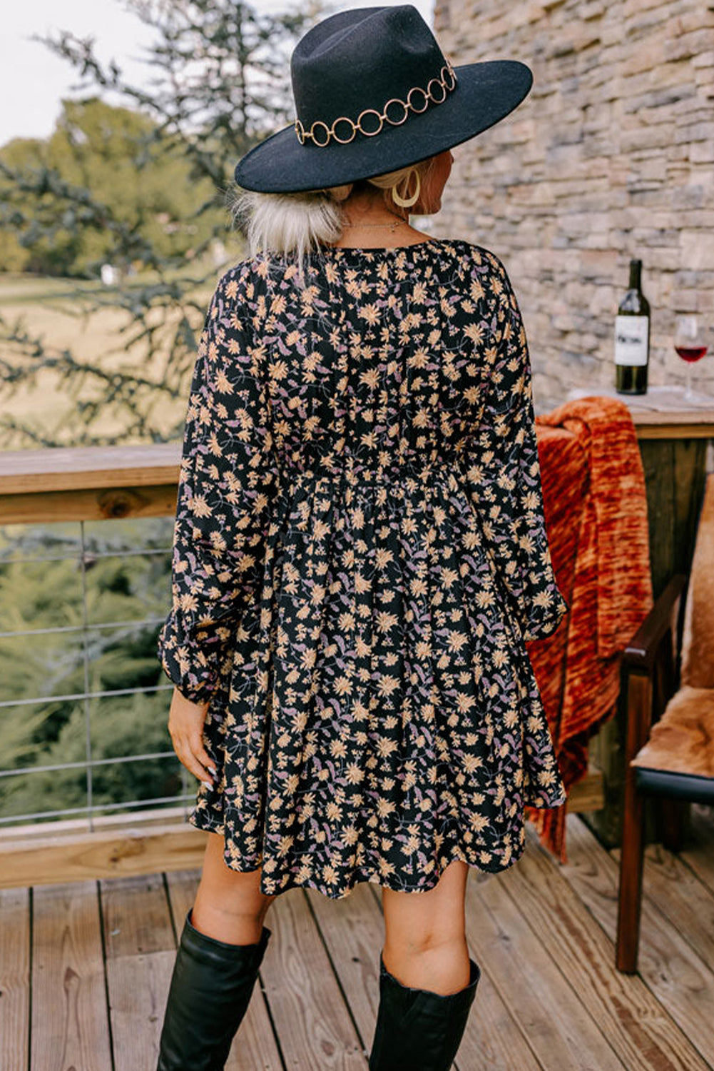 Floral Bubble Sleeve Babydoll Dress