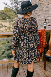 Floral Bubble Sleeve Babydoll Dress