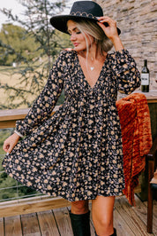 Floral Bubble Sleeve Babydoll Dress