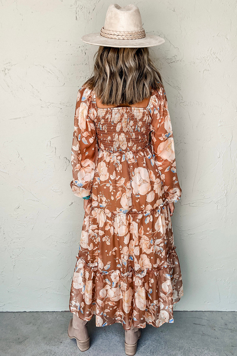 Floral Print Square Neck Maxi Dress
