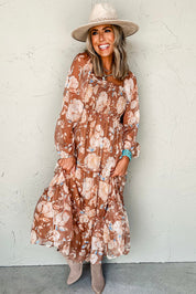 Floral Print Square Neck Maxi Dress