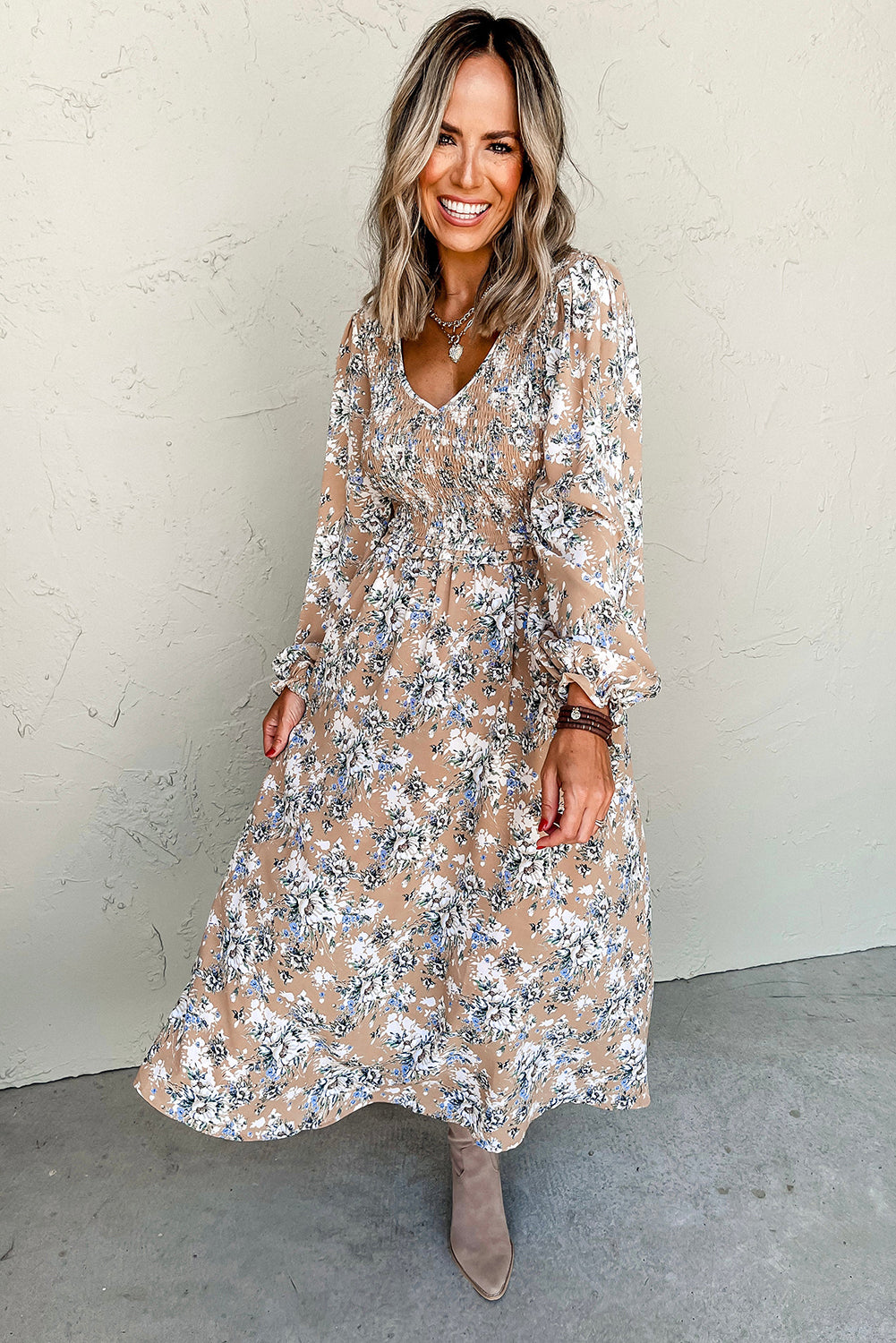 Maple Grove Floral Puff Sleeve Maxi Dress
