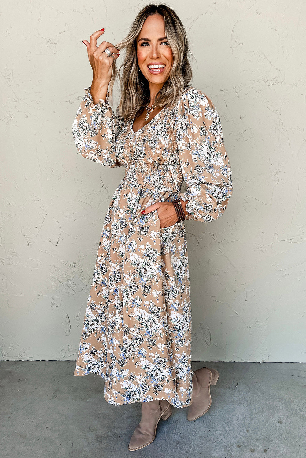 Maple Grove Floral Puff Sleeve Maxi Dress