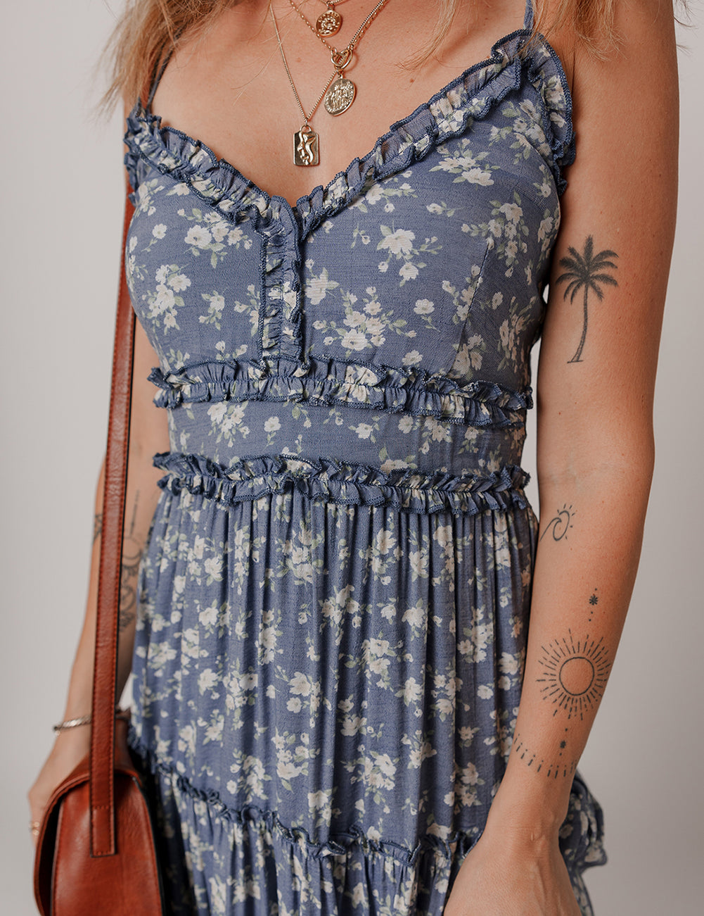 Floral Spaghetti Strap Frilled Midi Dress