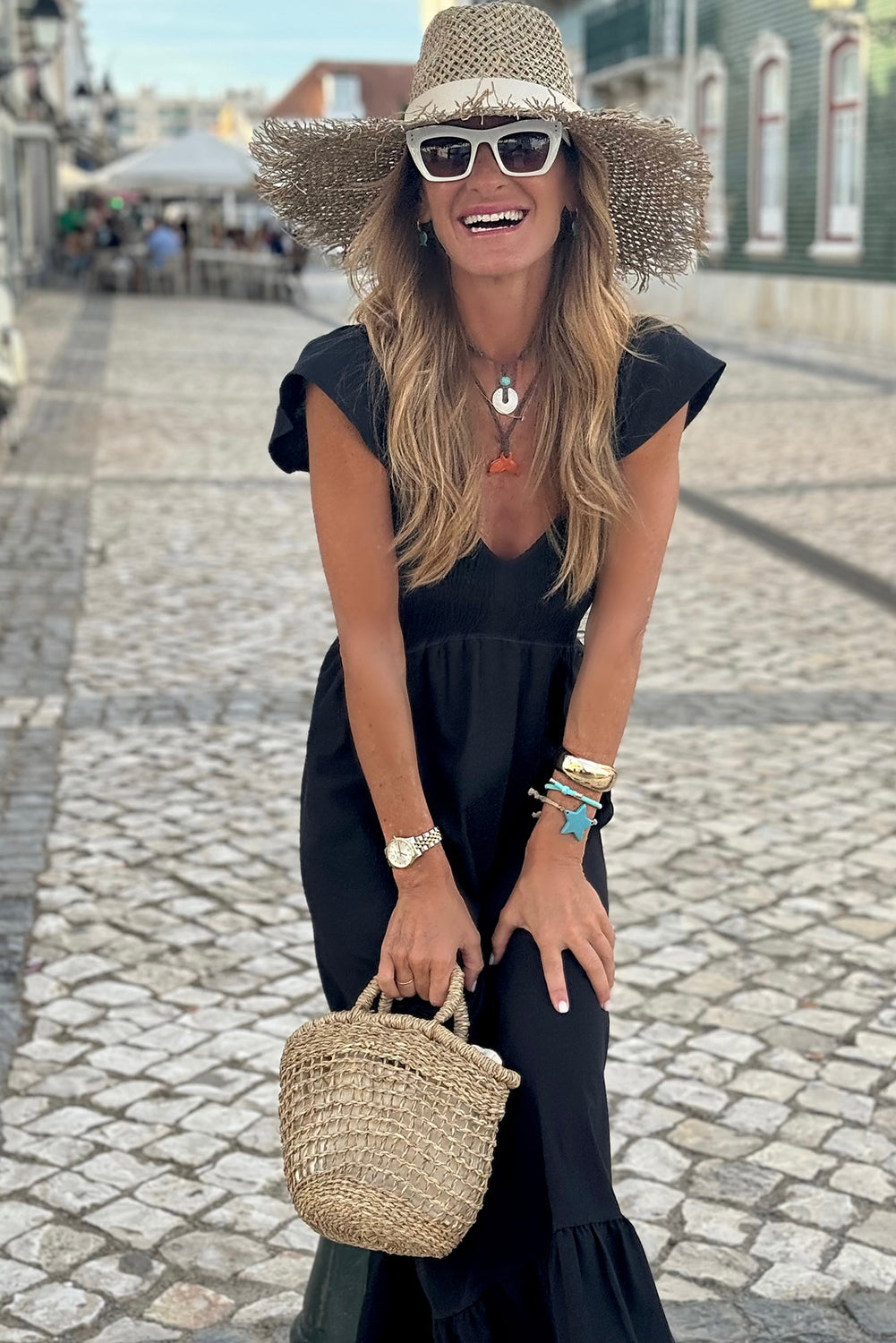 Flutter Sleeve Smocked Ruffle Maxi Dress