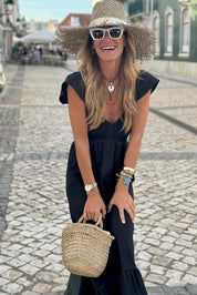 Flutter Sleeve Smocked Ruffle Maxi Dress