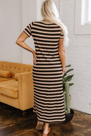 Stripe Casual Maxi Dress with Pockets