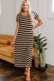 Stripe Casual Maxi Dress with Pockets