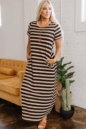 Stripe Casual Maxi Dress with Pockets