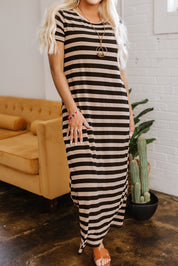 Stripe Casual Maxi Dress with Pockets