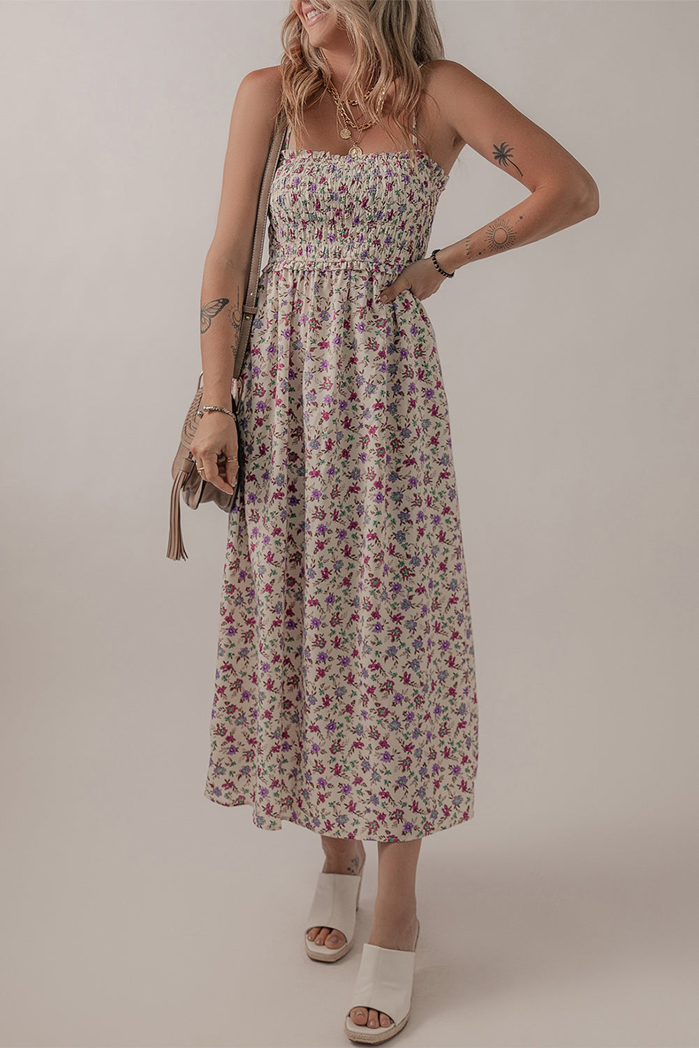 Ditsy Floral Smocked Midi Dress