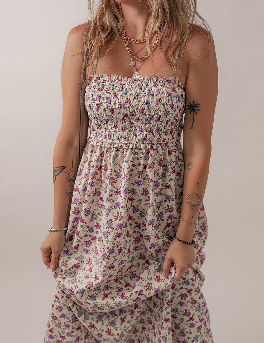 Ditsy Floral Smocked Midi Dress