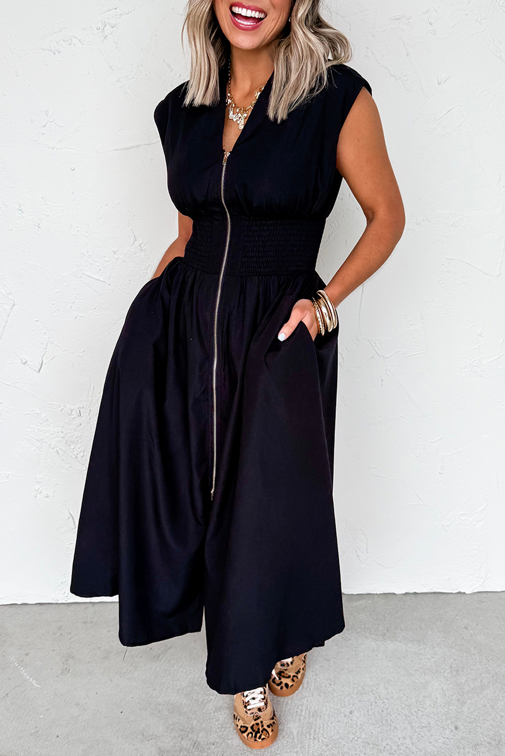 Sleeveless Zipped Front Maxi Dress