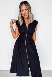 Sleeveless Zipped Front Maxi Dress