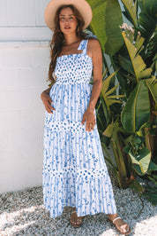 Floral Tied Straps Tiered Maxi Dress