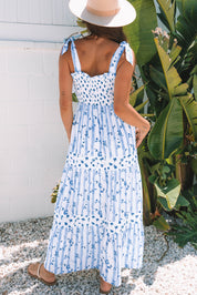 Floral Tied Straps Tiered Maxi Dress