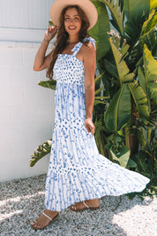 Floral Tied Straps Tiered Maxi Dress