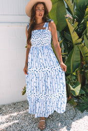 Floral Tied Straps Tiered Maxi Dress