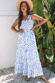 Floral Tied Straps Tiered Maxi Dress