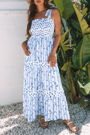 Floral Tied Straps Tiered Maxi Dress