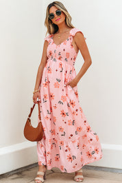 Flutter Sleeve Smocked Ruffle Maxi Dress