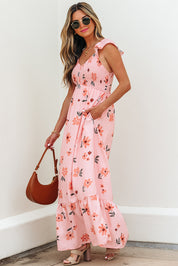 Flutter Sleeve Smocked Ruffle Maxi Dress