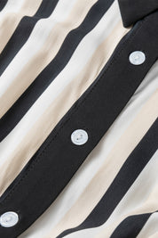 Stripe Puff Sleeve Shirt Midi Dress