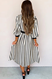 Stripe Puff Sleeve Shirt Midi Dress